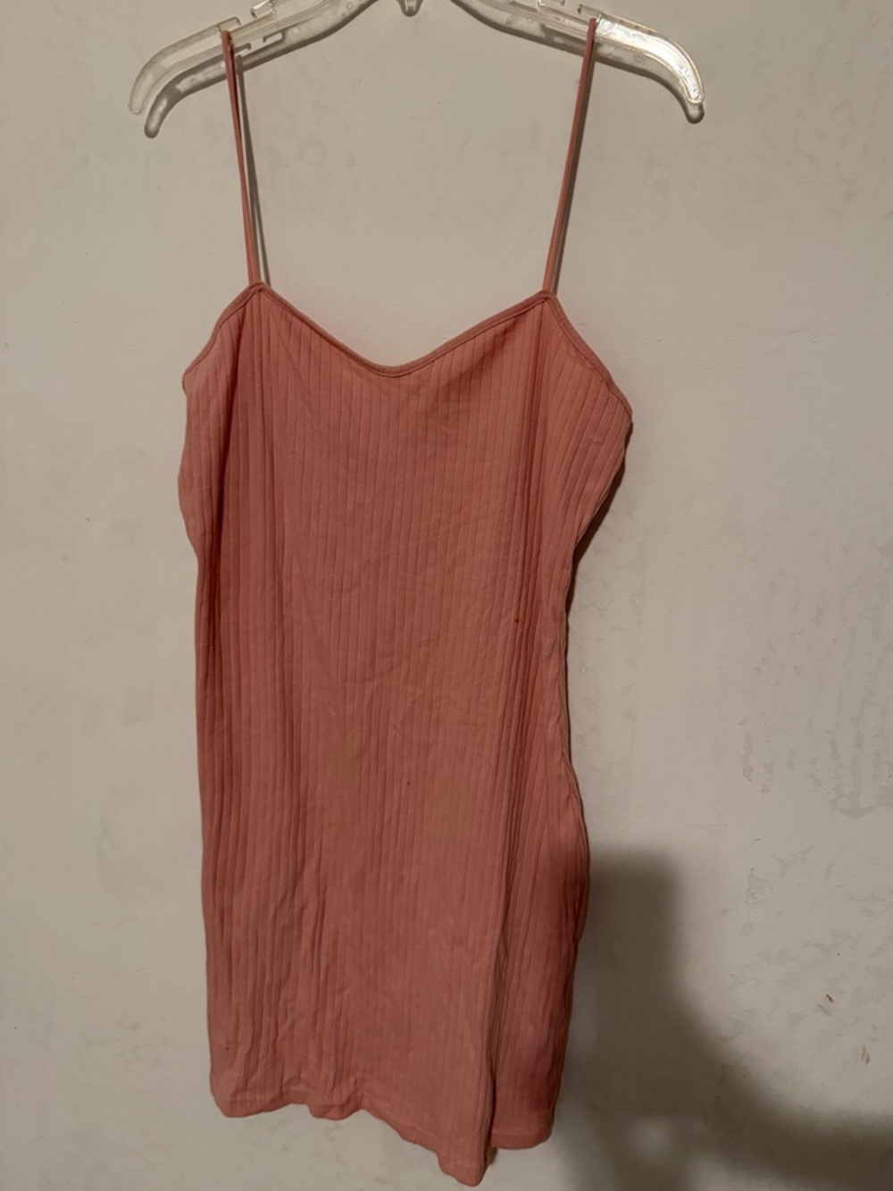 Ribbed Spaghetti Strap Slip Dress in Dusty Rose